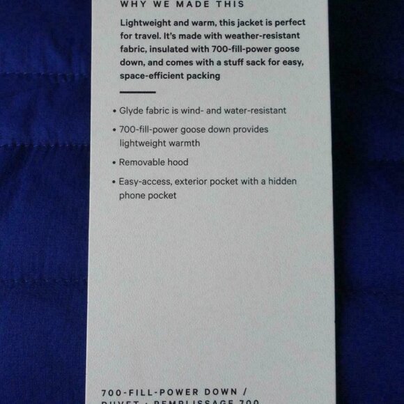 NWT LULULEMON LAZR Blue 700 Fill Pack It Down Again Removable Hoodie Jacket 4 - Picture 11 of 12